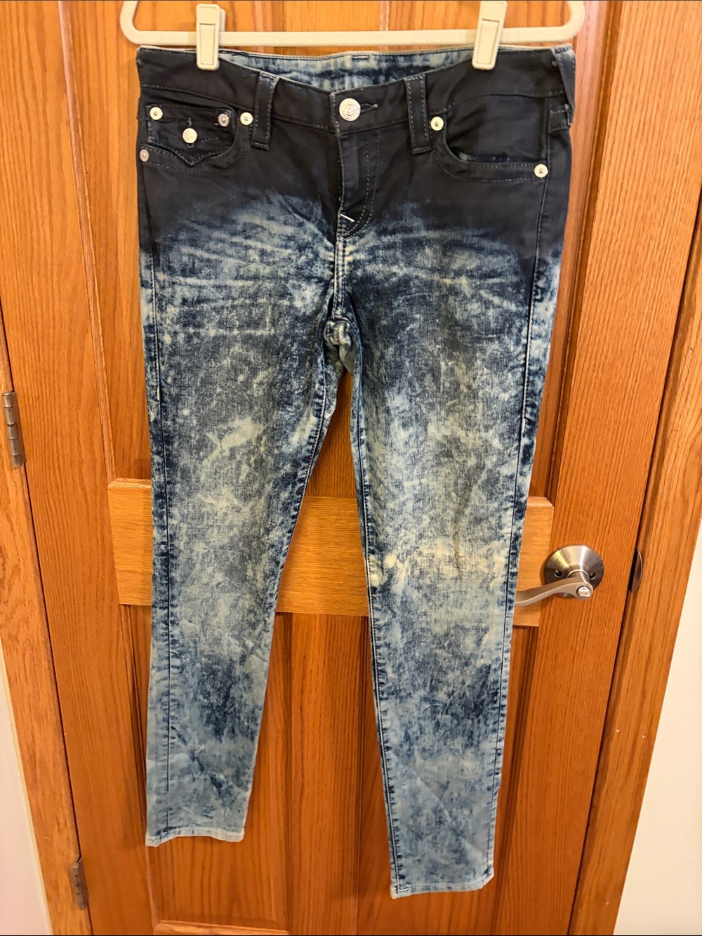 True Religion Women's Black and Blue Acid Wash Skinny Jeans Vintage Y2K Sz 31